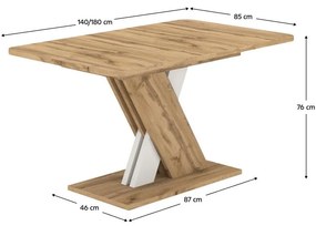 Tempo Kondela Jedálenský rozkladací stôl, dub wotan/biela, 140-180x85 cm, EXIL