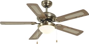 Stropný ventilátor mosadz s drevenou potlačou a ratanom 105 cm s ťahovým spínačom - Mistral Majas