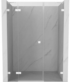 Mexen Lunar, ľavé otočné sprchové dvere 145 cm, 8mm číre sklo, biely profil, 834S-145-050-20-00-L