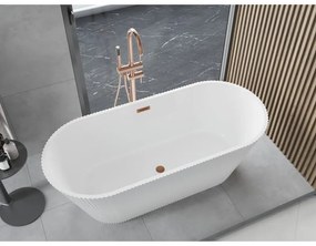 Mexen Yara, voľne stojaca ryhovaná vaňa 170 x 75 cm, biela lesklá, medený matný prepad, 52861707500-65