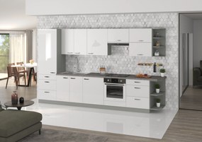 Kuchynská linka Bianka 350 cm - sivá / biely lesk