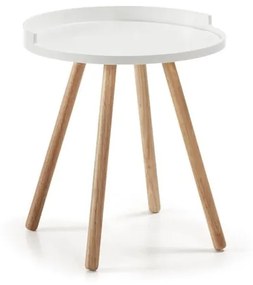 Biely odkladací stolík s drevenou podnožou Kave Home Bruk