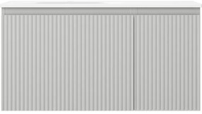 Mexen Rivel, kúpeľňová skrinka 90 cm s umývadlom Vela na ľavej strane, 1S, 1D, drážkovaná, sivá matná/biela matná - 91A23-09047-3-BBFF62-W23L01