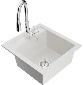 Mexen Vito, 1-komorový granitový drez 520x490x210 mm a drezová batéria Savita, biela, 6503-20-672601-00