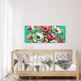 Obraz - Kvety na modrom pozadí (120x50 cm)