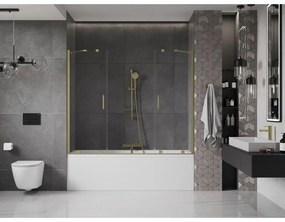 Mexen Velar Duo, 2-krídlová posuvná vaňová zástena 200 x 150 cm, 8mm číre sklo, zlatý matný profil, 896-200-000-02-55