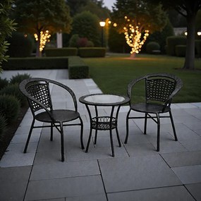 Set ratanového nábytku - LISABON - stolík + 2 kreslá - čierna