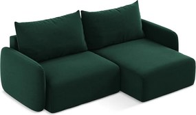 Tmavozelená zamatová rozkladacia/s úložným priestorom rohová pohovka (pravý roh/s leňoškou) Kalena – Makamii