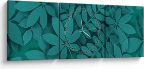Obraz - Tyrkysové listy (s hodinami) (90x30 cm)