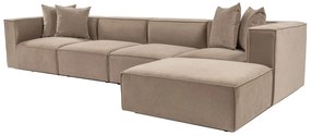 Rohová pohovka Sora s rámom zo 100% hrabového dreva 430 x 102 cm, pravá, kapučínová