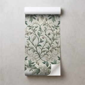 Samolepiaca tapeta elegantné zelené listy s kvetmi