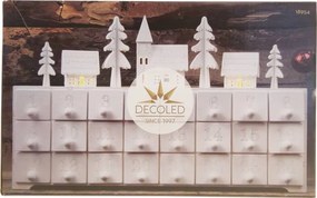 LED adventní kalendář dřevěný, 37,5 × 8 × 23 cm, bílá, na 2× AA