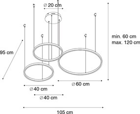 Čierne závesné svietidlo vrátane LED 3-stupňovo stmievateľné 3-svetlo - Anello