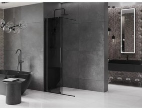 Mexen Velar, sprchová zástena s posuvnými dverami Walk-in 75 x 200 cm, 8mm šedé sklo, čierna matná, 871-075-000-43-70