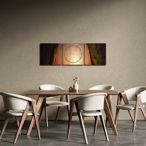Obraz jesenného lesa v hmle (s hodinami) (90x30 cm)