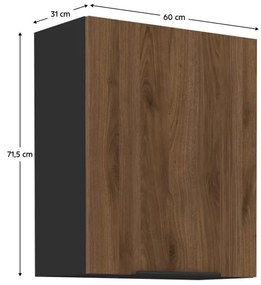 Horná kuchynská skrinka Monzesa 60 G 72 1F (orech okapi + čierna) . Vlastná spoľahlivá doprava až k Vám domov. 1096950