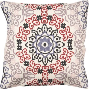 Béžová režná bavlnená obliečka na vankúš s farebnými ornamentmi - 50*50 cm