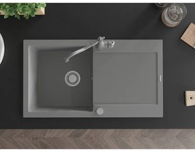 Mexen Leo, 1-komorový granitový drez 900x500x190 mm a drezová batéria Carla, šedá, 6501-71-670700-71