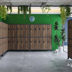 Kovová šatňová boxová skriňa na nôžkach s 10 boxami BARTEK, 1360 x 1720 x 450 mm, Eco Design: antracitová/ dub sonoma