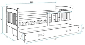 Posteľ KUBO 1 200x90 Borovica - Biela