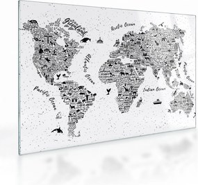 Sklenený obraz - Mapa z piktogramov (70x50 cm)