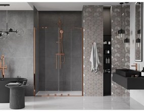 Mexen Velar Duo, posuvné dvere do otvoru 160x200 cm, 8mm číre sklo, ružové zlato, 871-160-000-02-60