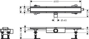Hansgrohe RainDrain Compact, úplná sada sprchového žľabu 600 pre plochú inštaláciu, kartáčovaná nerezová oceľ, HAN-56162800