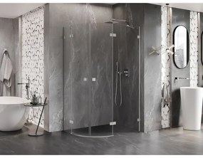 Mexen Lunar, pravý polkruhový sprchový kút 80 x 70 cm, 8mm číre sklo, oceľový profil, 833-080P-070L-97-00