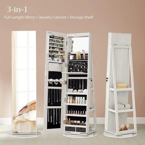 Zrkadlová skrinka na šperky, uzamykateľná, so 6 LED svetlami, otočná o 360°