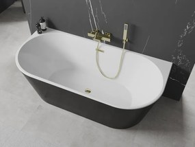 Mexen Oval, voľne stojaca nástenná vaňa 180 x 80 cm, biela-čierna, zlatý lesklý prepad, 52671808075-50