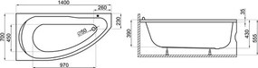 Polimat Akrylátová asymetrická vaňa Miki 140x70 (145x85) L(R) AS POLIMAT-Farba: Biela, POLIMAT-Rozmery: 140x70, POLIMAT-Orientácia: Pravá