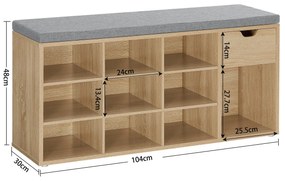 Botník s lavičkou so sivým sedadlovým vankúšom a zásuvkou WESO SONOMA 104x30x48 cm