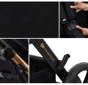 KINDERKRAFT-Kombinovaný kočík 3v1 MOOV 2 AIR Pure black + autosedačka MINK PRO
