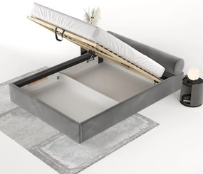 Tmavosivá čalúnená dvojlôžková posteľ s úložným priestorom s roštom 200x200 cm Solvo – Maison de Rêve