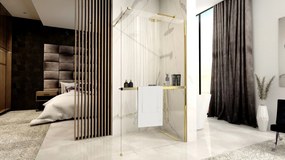 Rea Aero, sprchová zástena typu Walk-In 80cm, 8mm číre sklo, zlatý lesklý profil + polička a vešiak EVO, KPL-K8439
