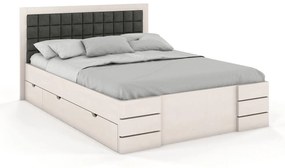 drevko Buková posteľ Gotland High čalúnenie a zásuvky - biela (200 x 200 cm) Rozmer postele: 200 x 200 cm, Farba čela:: Casablanca 2315