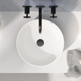 STEINBERG 440 okrúhle umývadlo na dosku z kameňa Mineo, bez otvoru, bez prepadu, priemer 400 mm, matná biela, 4406115W