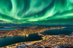 Umelecká fotografie Aurora Borealis dancing over Tromso Urban, Juan Maria Coy Vergara, (40 x 26.7 cm)