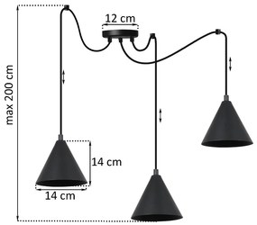 Závesné svietidlo Soho Spider, 3x čierne kovové tienidlo, (fi 14cm)