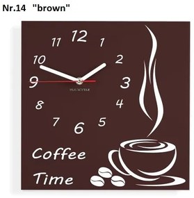 Coffee Time nástenné kuchynské hodiny tmavohnedá