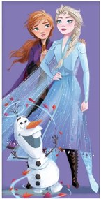 Bavlnená plážová osuška Ľadové kráľovstvo - Frozen - motív Anna a Elsa s Olafem - 100% bavlna - 70 x 140 cm