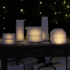 SIRIUS LED Copenhagen polodrevený domček, biely, 9x6x8 cm