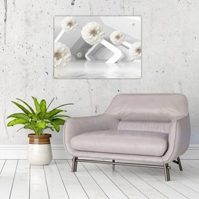 Abstraktný sklenený obraz s belostnými kvetmi (70x50 cm)