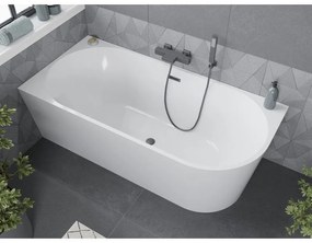 Mexen Mia, voľne stojaca rohová vaňa, lavá, 150 x 75 cm, biela, brúsený grafit prepad, 52691507500L-95