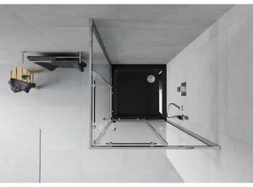 Mexen Rio, štvorcový sprchovací kút s posuvnými dverami 80 x 80 cm, 6mm číre sklo, chrómový profil + čierna sprchová vanička, 860-080-080-01-00-4070
