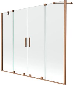 Mexen Velar Duo, vaňová zástena 2-krídlová s posuvnými dverami 190 x 150 cm, 8mm číre sklo, medený matný profil, 896-190-000-02-65