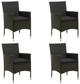 Záhradné stoličky s podložkami 4 ks polyratanové čierne