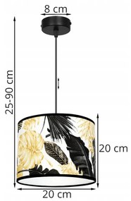 Závesné svietidlo Gold Flowers, 1x biele textilné tienidlo s kvetinovým vzorom, (výber z 2 farieb konštrukcie)