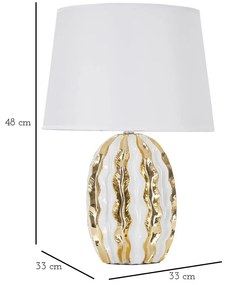 Keramická stolová lampa s textilným tienidlom v bielo-zlatej farbe (výška 48 cm) Glam Stary – Mauro Ferretti