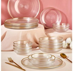 Jedálenská súprava 18 ks číre/zlaté/sklo